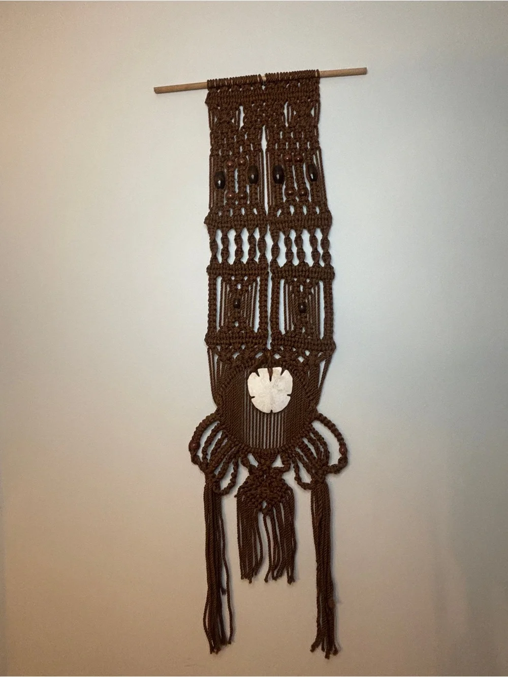 Vintage Macrame Wall Hanging with Sand Dollar Accent